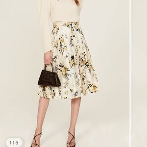 Tory Burch Cream and Yellow Floral A-Line Skirt